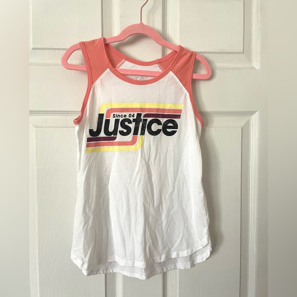 Justice White and Pink Tank Top with Rainbow Logo